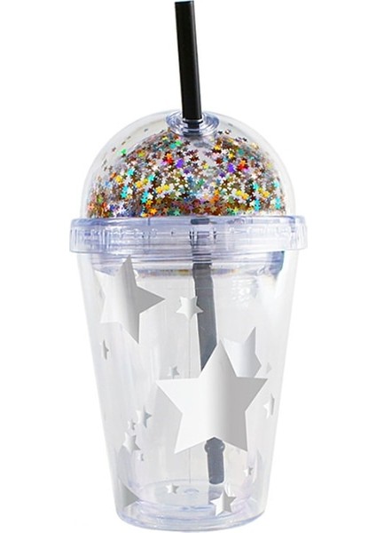 C 380 ml 380 ml Yaratıcı Glitter Yıldız Plastik Saman Su Bardağı Şerit Içme Kapaklı Şişe Çift Duvar Süt Kahve Kupa Öğrenci Hediye Için (Yurt Dışından)