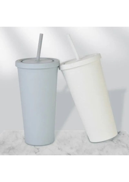 01 700 ml Çift Katmanlı Saman Bardak Yaz Soğuk Su Bardağı Kahve Kupa Sızdırmaz Plastik Saman ile Bardak Taşınabilir Buzlu Su Şişesi (Yurt Dışından)