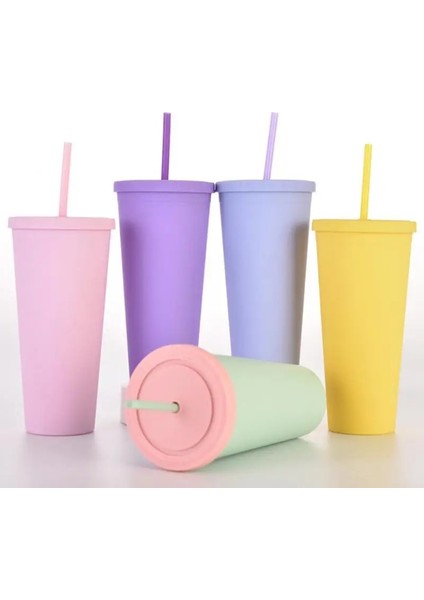 01 700 ml Çift Katmanlı Saman Bardak Yaz Soğuk Su Bardağı Kahve Kupa Sızdırmaz Plastik Saman ile Bardak Taşınabilir Buzlu Su Şişesi (Yurt Dışından)