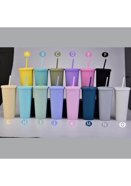 01 700 ml Çift Katmanlı Saman Bardak Yaz Soğuk Su Bardağı Kahve Kupa Sızdırmaz Plastik Saman ile Bardak Taşınabilir Buzlu Su Şişesi (Yurt Dışından)