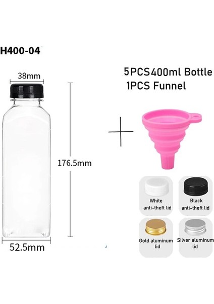 400ML-A Gümüş Alüminyum Kapak 10 Adet 60-500ML Şeffaf Boş Plastik Meyve Suyu Şişesi Kapaklı W/huni Tek Kullanımlık Meyve Suyu Içecek Kabı Meyve Suyu Sıkma Smoothie Yapmak Için (Yurt Dışından)