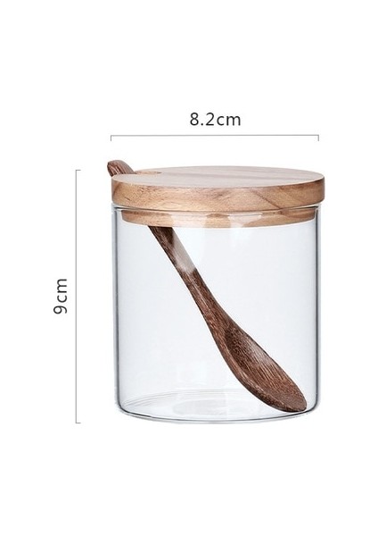 Şeffaf Bir Cam Kap 2 Parça Ahşap Baharat Kavanozu Seti 8*9cm Kaşıklı Tuz Şekerlik Baharat Kavanozu Kutusu Taban Kibriti (Yurt Dışından)