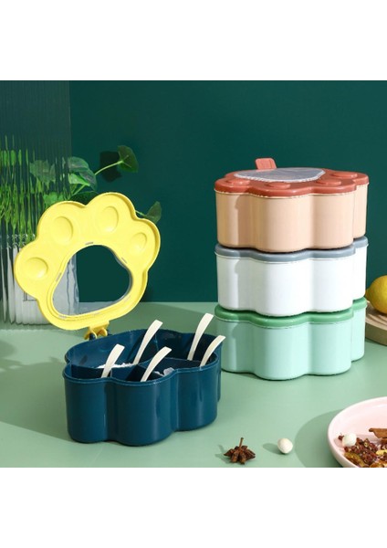 Yeşil 1 Takım Sağlam Baharat Kavanoz Plastik Baharat Kutusu Toz Geçirmez Sınıflandırmak 5 Izgaralar Depolama Kedi Paw Baharat Kapaklı Kutu Kaşık (Yurt Dışından)