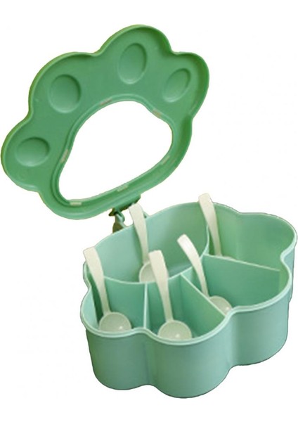 Yeşil 1 Takım Sağlam Baharat Kavanoz Plastik Baharat Kutusu Toz Geçirmez Sınıflandırmak 5 Izgaralar Depolama Kedi Paw Baharat Kapaklı Kutu Kaşık (Yurt Dışından)