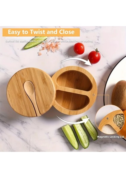 A-3 Bambu Baharat Kutusu Kaşık Döner Kapaklı Baharat Kutusu Baharat Kabı Şeker Tuz Biber Kavanoz Çeşniler Piknik Gadget (Yurt Dışından) modelleri