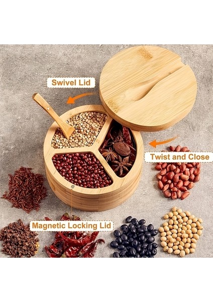 A-3 Bambu Baharat Kutusu Kaşık Döner Kapaklı Baharat Kutusu Baharat Kabı Şeker Tuz Biber Kavanoz Çeşniler Piknik Gadget (Yurt Dışından) indirimleri