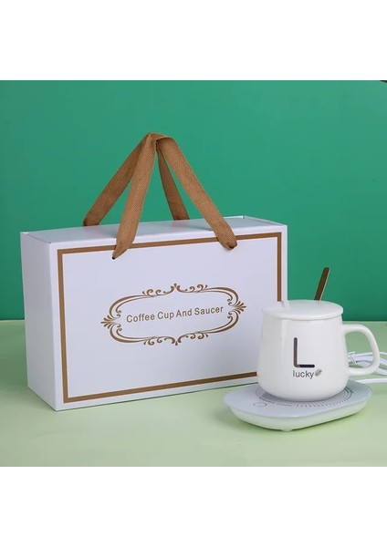 Beyaz Set 400 ml Kahve Kupa Isıtma Pedi Seramik Bardak Isıtıcı Sabit Sıcaklık Coaster USB Elektrikli Mat Süt Çay Su Isıtıcı Ev Ofis Hediyeleri (Yurt Dışından)