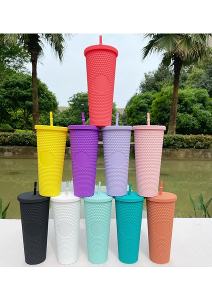 Style-D 550ML Durian Kupası 710ML Kapaklı ve Samanlı Kahve Fincanı Yaz Soğuk Su Kupa Bardak Samanlı Bardak Elmas Radyant Tanrıça Bardak (Yurt Dışından)