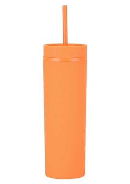 A11 Turuncu 2 Adet 450 ml Çift Katmanlı Plastik Bardak Basit Kauçuk Boya Su Bardağı Mühürlü Düz Pipetli Bardak Çok Renkli Mühürlü Sızdırmaz (Yurt Dışından)