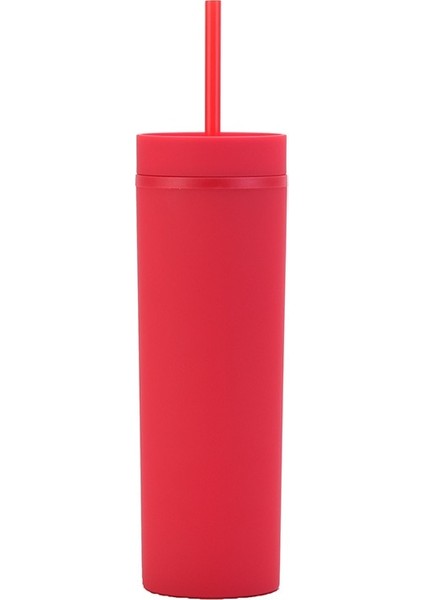 A11 Turuncu 2 Adet 450 ml Çift Katmanlı Plastik Bardak Basit Kauçuk Boya Su Bardağı Mühürlü Düz Pipetli Bardak Çok Renkli Mühürlü Sızdırmaz (Yurt Dışından)