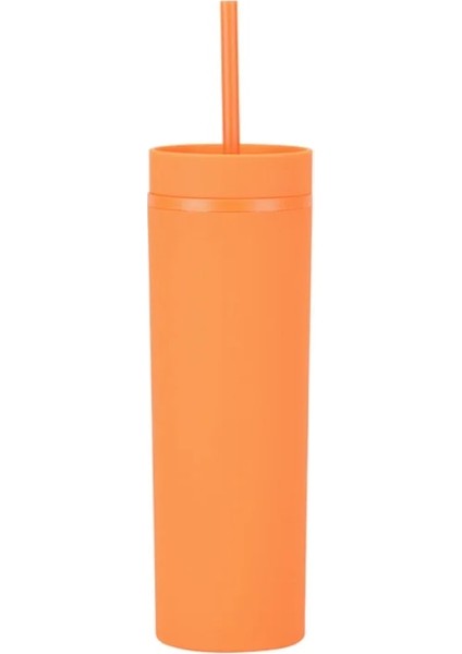 A11 Turuncu 2 Adet 450 ml Çift Katmanlı Plastik Bardak Basit Kauçuk Boya Su Bardağı Mühürlü Düz Pipetli Bardak Çok Renkli Mühürlü Sızdırmaz (Yurt Dışından)