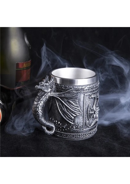 Mezar Retro Ejderha Reçine Paslanmaz Çelik Bira Kupası Kafatası Şövalye Tankard Cadılar Bayramı Kahve Fincanı Yaratıcı Viking Çay Kupa Pub Bar Dekorasyon (Yurt Dışından)