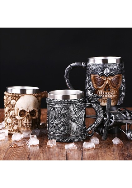 Mezar Retro Ejderha Reçine Paslanmaz Çelik Bira Kupası Kafatası Şövalye Tankard Cadılar Bayramı Kahve Fincanı Yaratıcı Viking Çay Kupa Pub Bar Dekorasyon (Yurt Dışından)