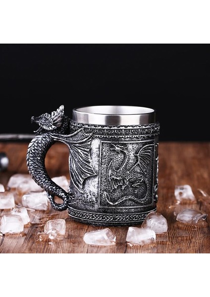 Mezar Retro Ejderha Reçine Paslanmaz Çelik Bira Kupası Kafatası Şövalye Tankard Cadılar Bayramı Kahve Fincanı Yaratıcı Viking Çay Kupa Pub Bar Dekorasyon (Yurt Dışından)