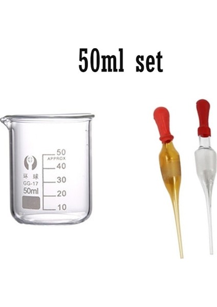 50ML Set 50ML- 500ML Borosilikat Cam Düşük Formlu Beher, 30ML Cam Damlalıklı Kimya Laboratuvarı Ağır Duvar (Yurt Dışından)