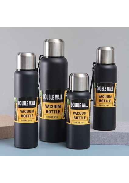 Siyah 1000 ml Açık Büyük Kapasiteli Termos Taşınabilir Termos Yalıtımlı Tumbler Paslanmaz Çelik Çay Içecekleri Soğuk Sıcak Su Şişesi (Yurt Dışından)