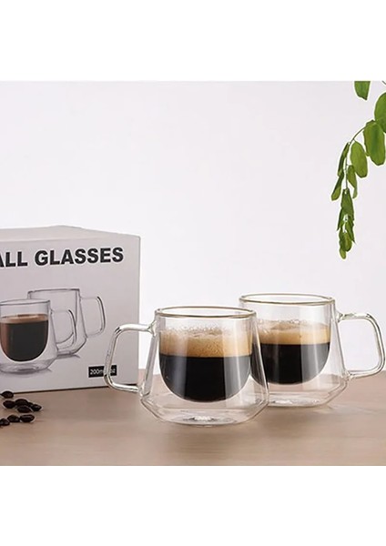 2 Adet 200 ml Kolu Ru Kutusu 2 Adet Isıya Dayanıklı Çift Duvar Cam Bardak Bira Kahve Fincanı Seti El Yapımı Bira Tumbler Kupa Çay Viski Kupalar Şeffaf Drinkware (Yurt Dışından)