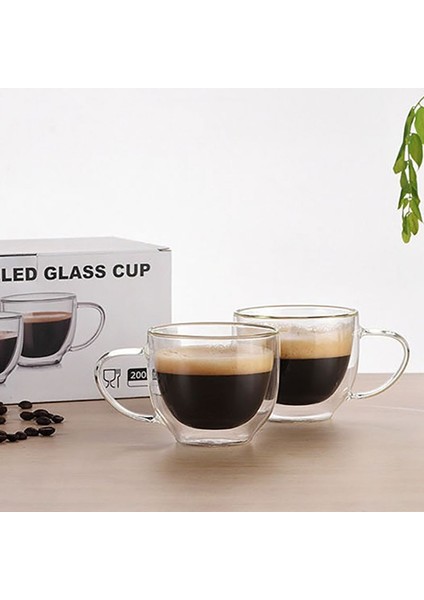 2 Adet 200 ml Kolu Ru Kutusu 2 Adet Isıya Dayanıklı Çift Duvar Cam Bardak Bira Kahve Fincanı Seti El Yapımı Bira Tumbler Kupa Çay Viski Kupalar Şeffaf Drinkware (Yurt Dışından)