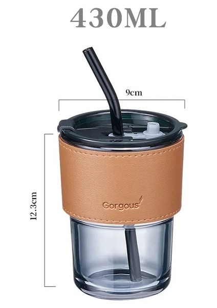 430ML 430ML Gıanxı Cam Kahve Pipetli Bardak Kapaklı Isıya Dayanıklı Creativewater Şişesi Bira Çay Drinkware Çift Kahve Pipetli Kupa (Yurt Dışından)