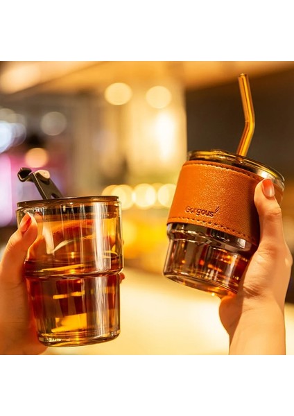 430ML 430ML Gıanxı Cam Kahve Pipetli Bardak Kapaklı Isıya Dayanıklı Creativewater Şişesi Bira Çay Drinkware Çift Kahve Pipetli Kupa (Yurt Dışından) fiyatları