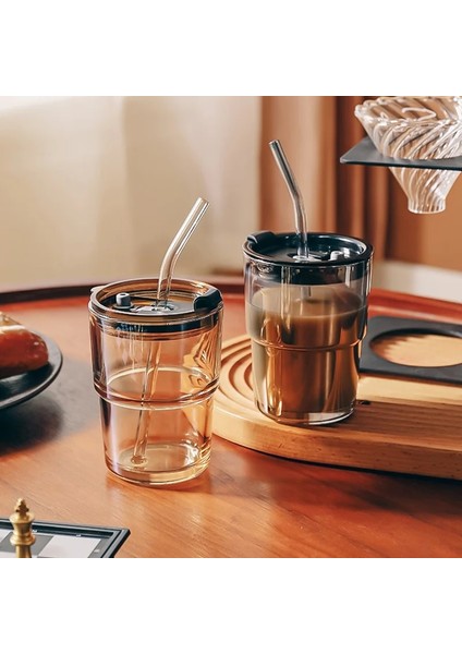 430ML 430ML Gıanxı Cam Kahve Pipetli Bardak Kapaklı Isıya Dayanıklı Creativewater Şişesi Bira Çay Drinkware Çift Kahve Pipetli Kupa (Yurt Dışından) modelleri