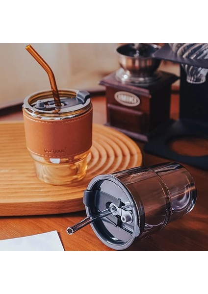 430ML 430ML Gıanxı Cam Kahve Pipetli Bardak Kapaklı Isıya Dayanıklı Creativewater Şişesi Bira Çay Drinkware Çift Kahve Pipetli Kupa (Yurt Dışından) fırsatları