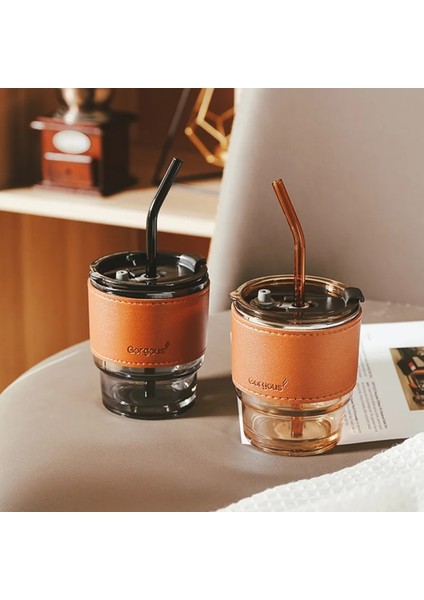 430ML 430ML Gıanxı Cam Kahve Pipetli Bardak Kapaklı Isıya Dayanıklı Creativewater Şişesi Bira Çay Drinkware Çift Kahve Pipetli Kupa (Yurt Dışından) indirimleri