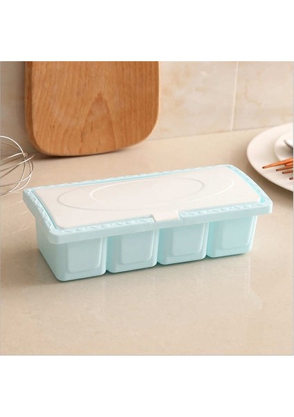 Mavi 4 Izgaralar Baharat Kutusu Çeşni Saklama Kabı Raf Baharat Kavanoz Kaşık Baharat Kutusu Saklama Kavanozları Mutfak Çok Fonksiyonlu Kavanoz (Yurt Dışından)