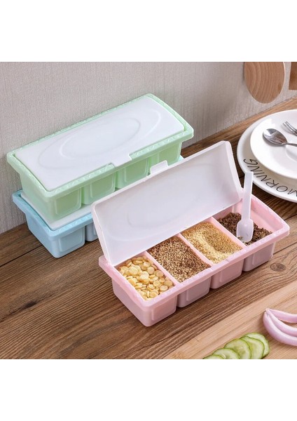 Mavi 4 Izgaralar Baharat Kutusu Çeşni Saklama Kabı Raf Baharat Kavanoz Kaşık Baharat Kutusu Saklama Kavanozları Mutfak Çok Fonksiyonlu Kavanoz (Yurt Dışından) fiyatları