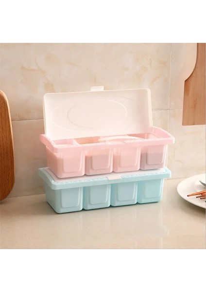 Mavi 4 Izgaralar Baharat Kutusu Çeşni Saklama Kabı Raf Baharat Kavanoz Kaşık Baharat Kutusu Saklama Kavanozları Mutfak Çok Fonksiyonlu Kavanoz (Yurt Dışından) indirimleri