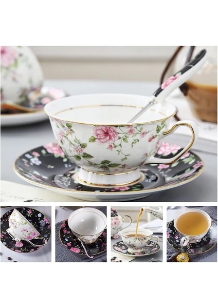 Miss Me 200 ml Avrupa Asil Kemik Çini Kahve Fincanı Tabağı Kaşık Seti 200 ml Lüks Seramik Kupa Üst Sınıf Porselen Çay Bardağı Cafe Parti Drinkware (Yurt Dışından)