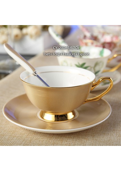 Miss Me 200 ml Avrupa Asil Kemik Çini Kahve Fincanı Tabağı Kaşık Seti 200 ml Lüks Seramik Kupa Üst Sınıf Porselen Çay Bardağı Cafe Parti Drinkware (Yurt Dışından)