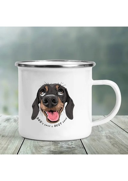 XH190-A015WH-8 360ML Dachshunds'u Seviyorum Baskılı Emaye Kupa Yaratıcı Cam Kahve Içecekleri Tatlı Süt Kupası Cam Vintage Isıtılabilir Kolu Drinkware Hediyeler (Yurt Dışından)