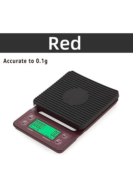 Kırmızı 3kg Ev Damla Kahve Ölçeği Zamanlayıcı ile 0.1g Yüksek Hassasiyetli Elektronik Terazi Dijital Mutfak Gıda Terazisi LCD Ağırlık Dengesi (Yurt Dışından) fiyatları