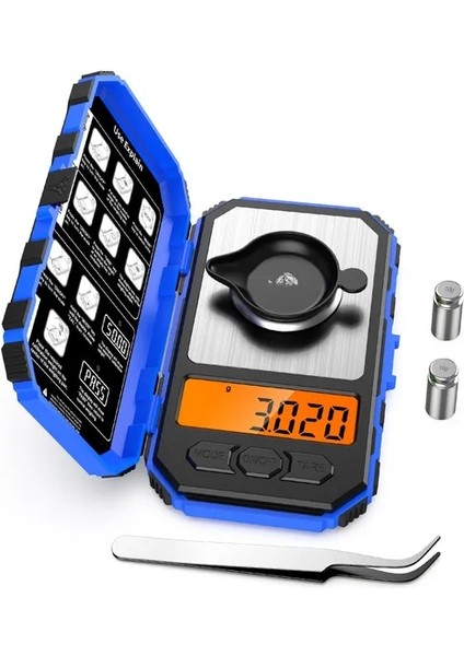 A1-0.001G 50G-MAVI 50G 0.001G Dijital Terazi Taşınabilir Mini Elektronik Tartı Hassas Profesyonel Cep Ölçeği Miligram 20G Kalibrasyon Ağırlıkları (Yurt Dışından)