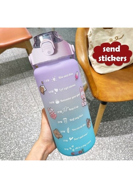 B Stil-Mor 2.0l 2 Litre Spor Su Şişesi Samanlı Erkek Kadın Spor Su Şişeleri Açık Soğuk Su Bottlesc Zaman Işaretleyicili Drinkware (Yurt Dışından)