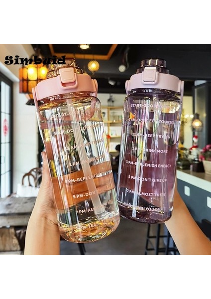 Yeşil 2l 64OZ 2 Litre Su Pipetli Şişe Kadın Kızlar Büyük Taşınabilir Seyahat Şişeleri Spor Fitness Fincan Yaz Soğuk Su Zaman Ölçeği ile (Yurt Dışından)