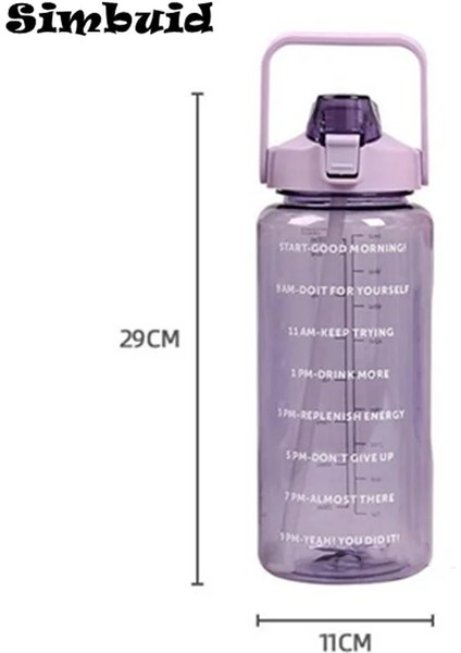 Yeşil 2l 64OZ 2 Litre Su Pipetli Şişe Kadın Kızlar Büyük Taşınabilir Seyahat Şişeleri Spor Fitness Fincan Yaz Soğuk Su Zaman Ölçeği ile (Yurt Dışından)