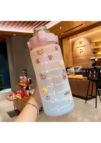 Pembe A Çıkartması ile 2l 64OZ 2 Litre Su Şişesi Motivasyon Içme Şişesi Zaman Işaretleyici Çıkartmaları ile Spor Su Şişesi Taşınabilir Yeniden Kullanılabilir Su Bardakları (Yurt Dışından)
