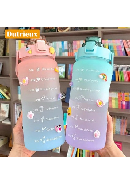 Pembe A Çıkartması ile 2l 64OZ 2 Litre Su Şişesi Motivasyon Içme Şişesi Zaman Işaretleyici Çıkartmaları ile Spor Su Şişesi Taşınabilir Yeniden Kullanılabilir Su Bardakları (Yurt Dışından)
