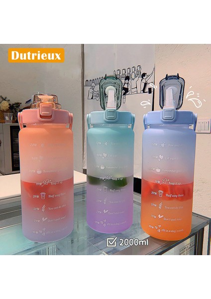Pembe A Çıkartması ile 2l 64OZ 2 Litre Su Şişesi Motivasyon Içme Şişesi Zaman Işaretleyici Çıkartmaları ile Spor Su Şişesi Taşınabilir Yeniden Kullanılabilir Su Bardakları (Yurt Dışından)