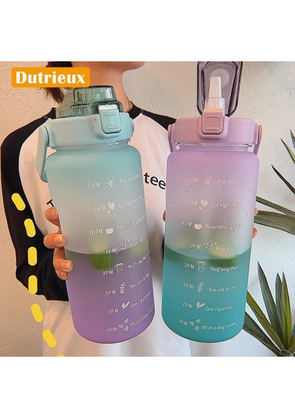 Pembe A Çıkartması ile 2l 64OZ 2 Litre Su Şişesi Motivasyon Içme Şişesi Zaman Işaretleyici Çıkartmaları ile Spor Su Şişesi Taşınabilir Yeniden Kullanılabilir Su Bardakları (Yurt Dışından)