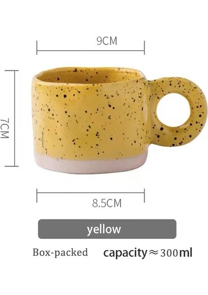 Sarı Yaklaşık 280 ml Yaratıcı Halka Kolu Seramik Kupa Şeker Renk Süt Kahve Fincanı Ofis Ev Drinkware Mikrodalga Fırın Çift Tutma Bardaklar Eğlenceli Kupalar (Yurt Dışından)
