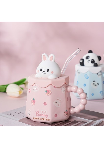 Model 4 301-400 ml Sevimli Karikatür Seramik Kapaklı Kupa Kahve Kahvaltı Süt Kupa Ev Hediye Kupa (Yurt Dışından)