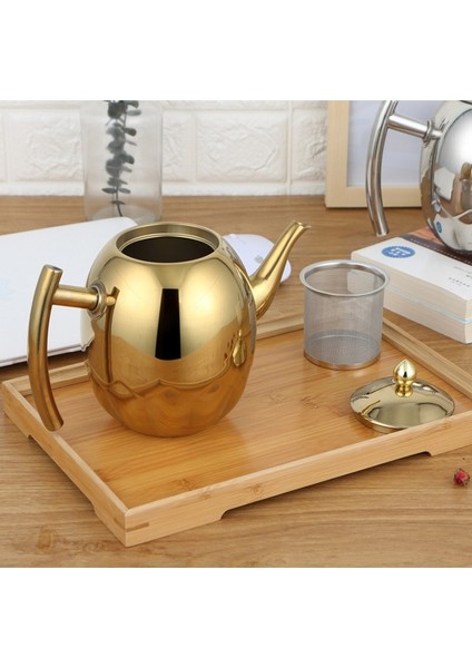 Altın 1l Yüksek Kaliteli Paslanmaz Çelik Çay Potu Cezve Filtresi ile Otel Restoran Indüksiyon Ocak Çay Su Isıtıcısı Su Potu 1l/1.5l (Yurt Dışından) indirimleri