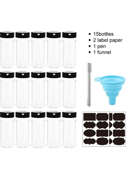 15 Adet 4/10/15/20 Adet Baharat Kavanozları Etiketli Plastik Şeffaf Baharat Şişesi Kapları Baharat Biber Tuzu Mutfak Baharat Kavanozu (Yurt Dışından)