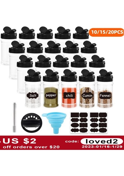 15 Adet 4/10/15/20 Adet Baharat Kavanozları Etiketli Plastik Şeffaf Baharat Şişesi Kapları Baharat Biber Tuzu Mutfak Baharat Kavanozu (Yurt Dışından) indirimleri