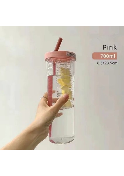 Pink-1 601-700ML 700ML Plastik Pipetli Su Şişesi Meyve Demlik Çay Suyu Bardağı Taşınabilir Fitness Spor Açık Seyahat Içme Şişeleri Su Isıtıcısı (Yurt Dışından)