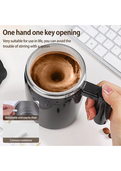 Siyah 380ML Kendini Karıştıran Kupa Kahve Fincanı Şarj Edilebilir Otomatik Manyetik Karıştırma Kahve Kupa Otomatik Kendini Karıştıran Paslanmaz Çelik Bardak Kahve (Yurt Dışından)