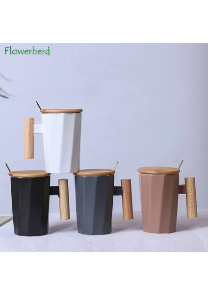 17 301-400 ml Iskandinav Ahşap Saplı Seramik Porselen Kupa Kahve Fincanları Edebi Su Çay Bardağı Süt Kupa Kahve Fincanı Drinkware Coffeeware Teaware (Yurt Dışından)